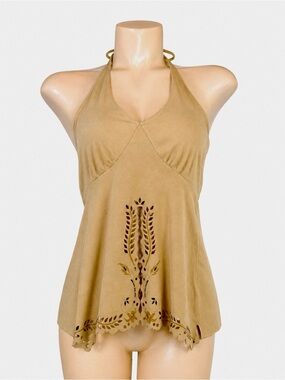Charlotte Russe Boho Halter Top Backless Flowy Beige Summer Festival Top Small